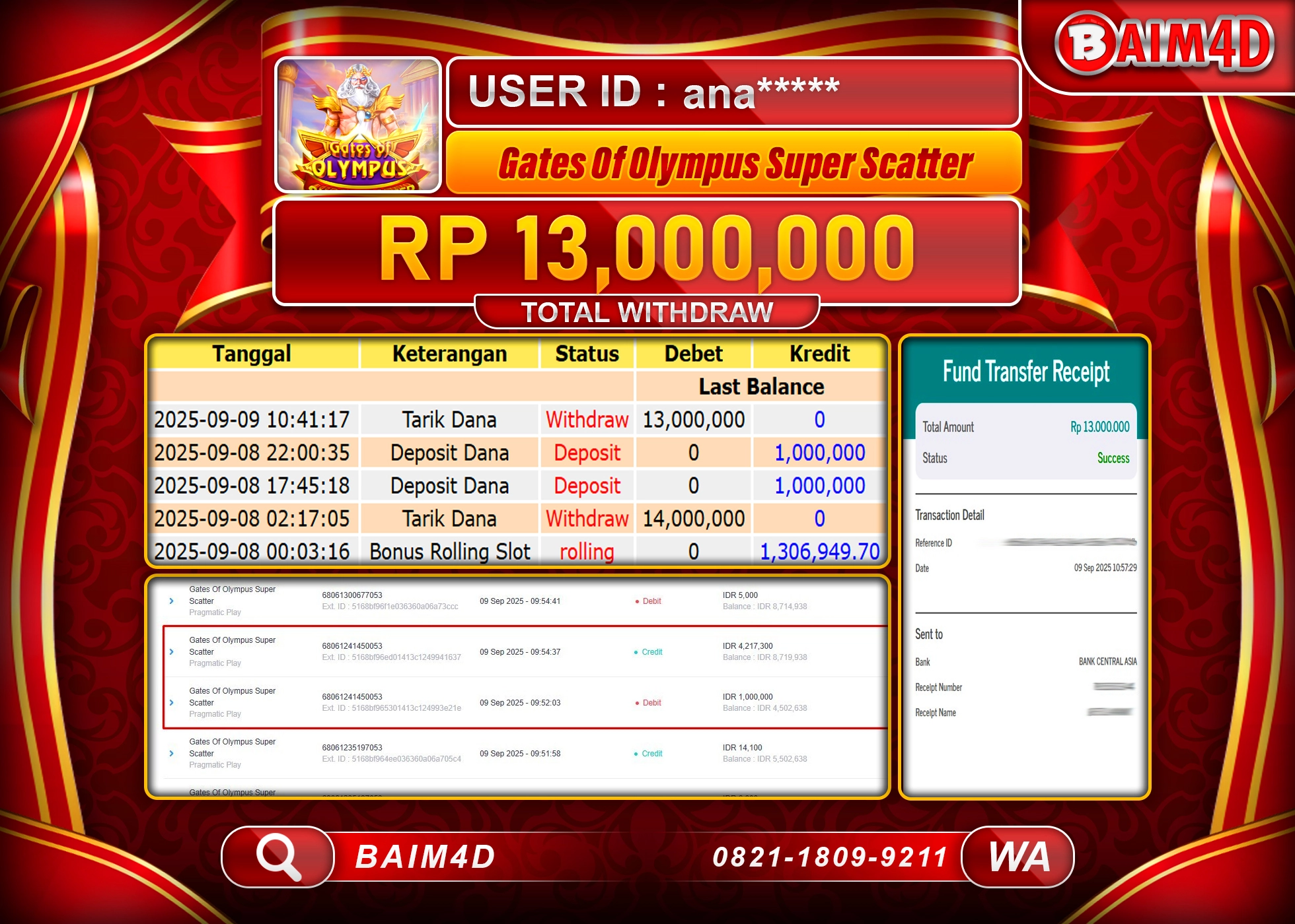 BAIM4D JACKPOT GATES OF OLYMPUS SUPER SCATTER Rp.13,000,000.- LUNAS