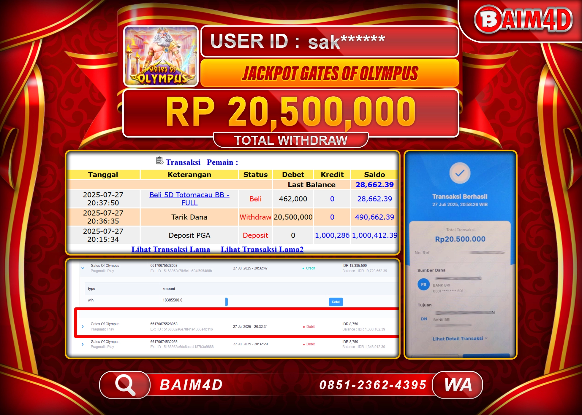 BAIM4D JACKPOT SLOT GATES OF OLYMPUS Rp.20,500,000.- LUNAS