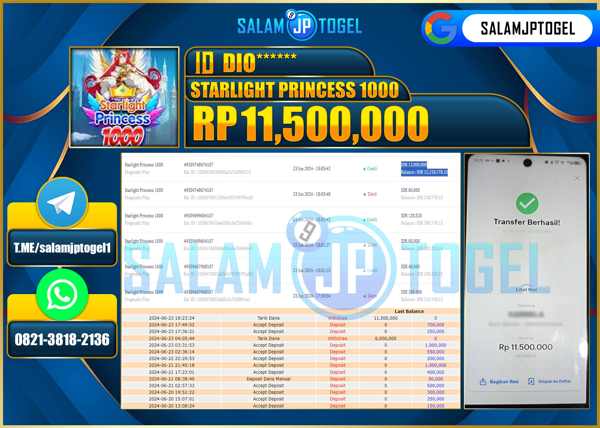 SALAMJPTOGEL MENANG  STARLIGHT PRINCESS 1000  RP. 11,500,000.,LUNAS