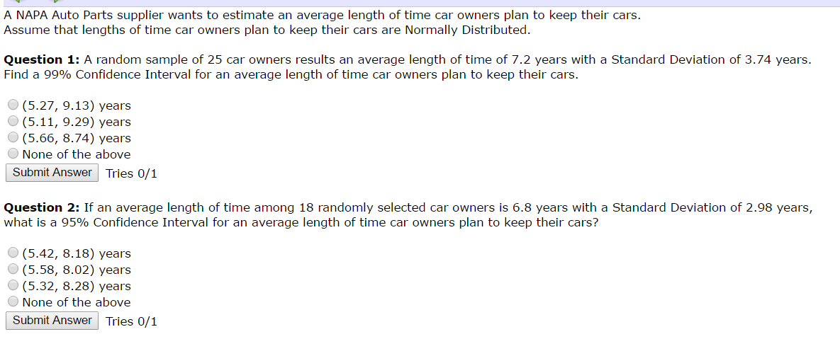 Solved A Napa Auto Parts Supplier Wants To Estimate An Av