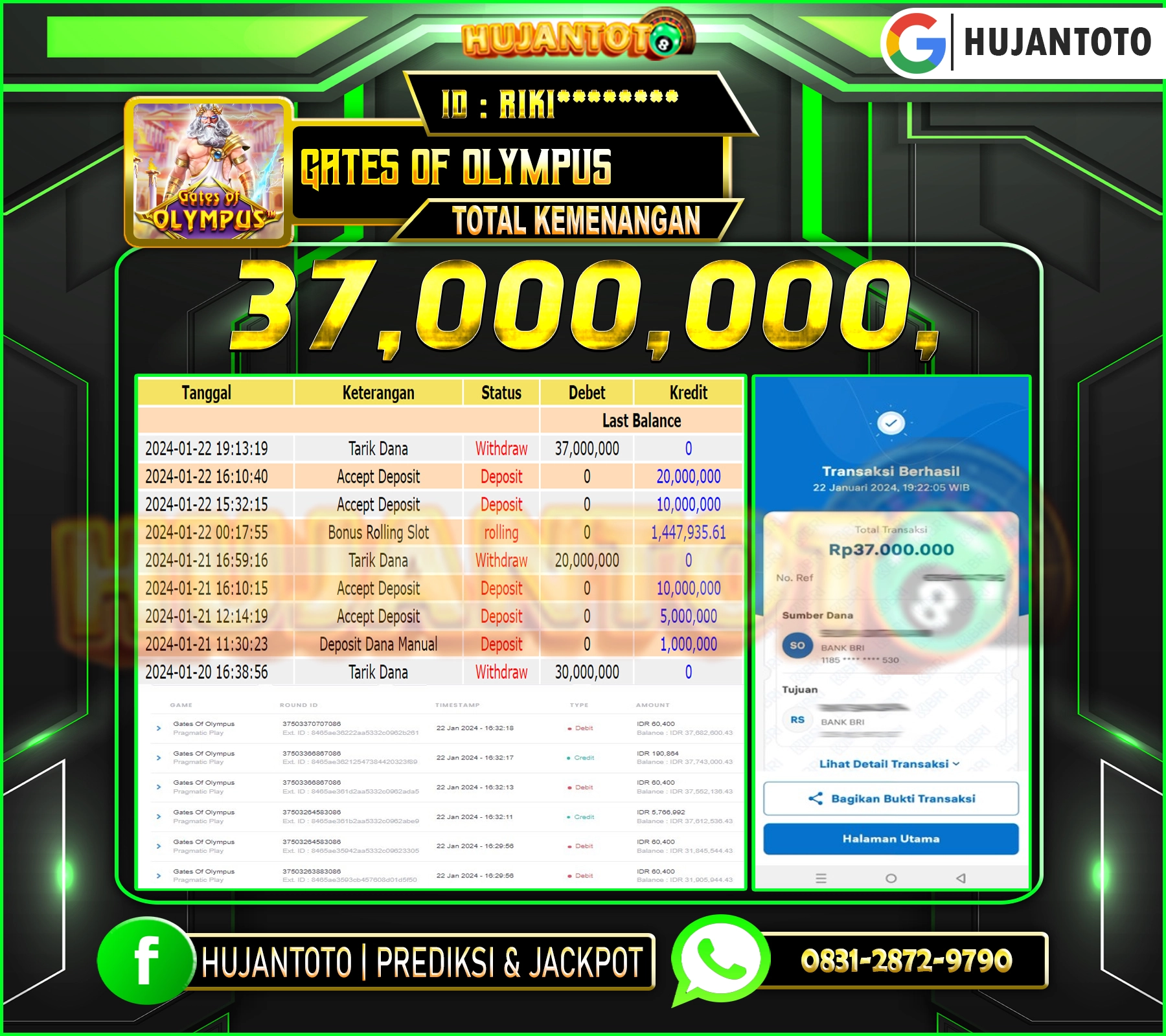 BUKTI JACKPOT BERHASIL TERBAYAR LUNAS