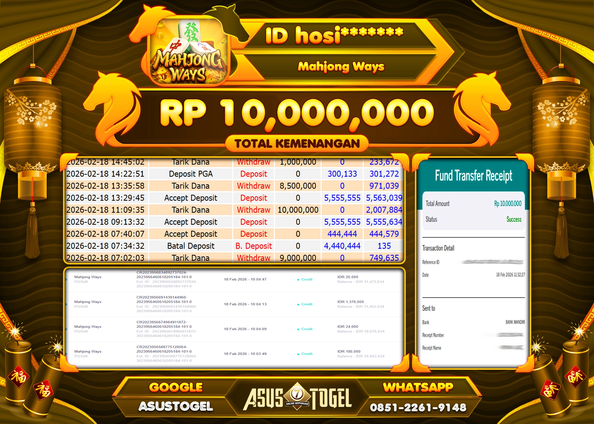 ASUSTOGEL KEMENANGAN DI SLOT MAHJONG WAYS SEBESAR 10,000,000 - RUPIAH LUNAS