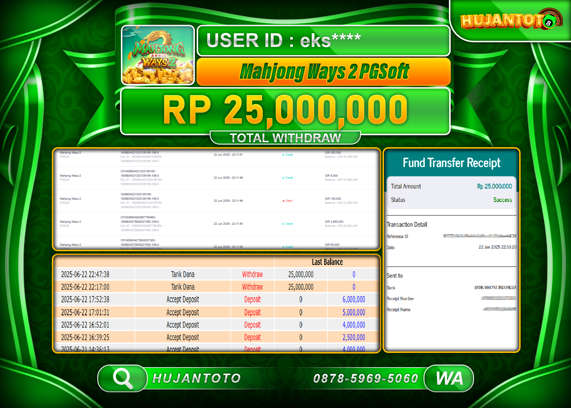 HUJANTOTO - BUKTI JACKPOT MENANG SLOT SLOT SLOT MAHJONG WAYS 2 Rp.25,000,000  - TERBAYAR LUNAS