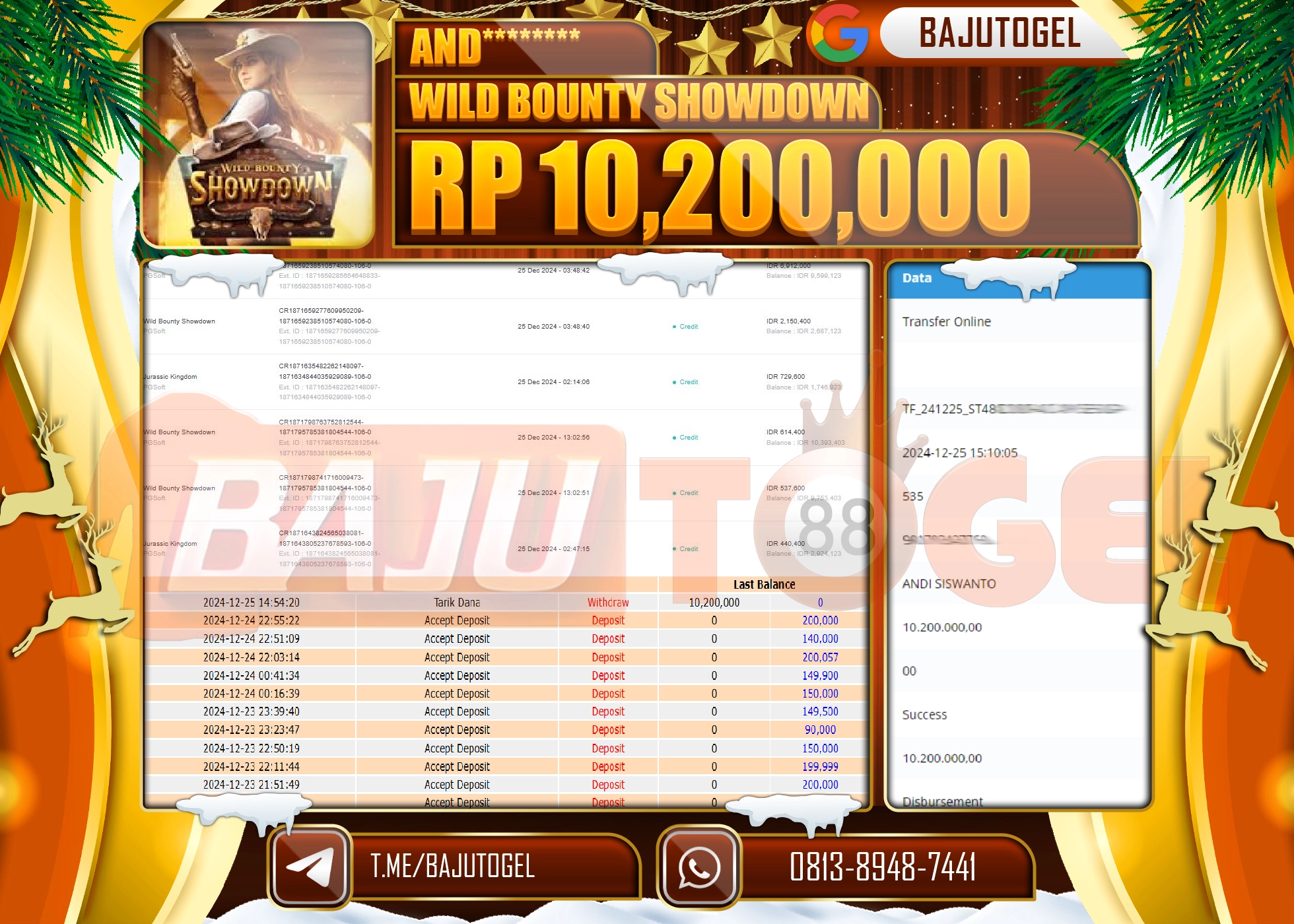 BAJUTOGEL JACKPOT WILD BOUNTY SHOWDOWN Rp 10,200,000 LUNAS