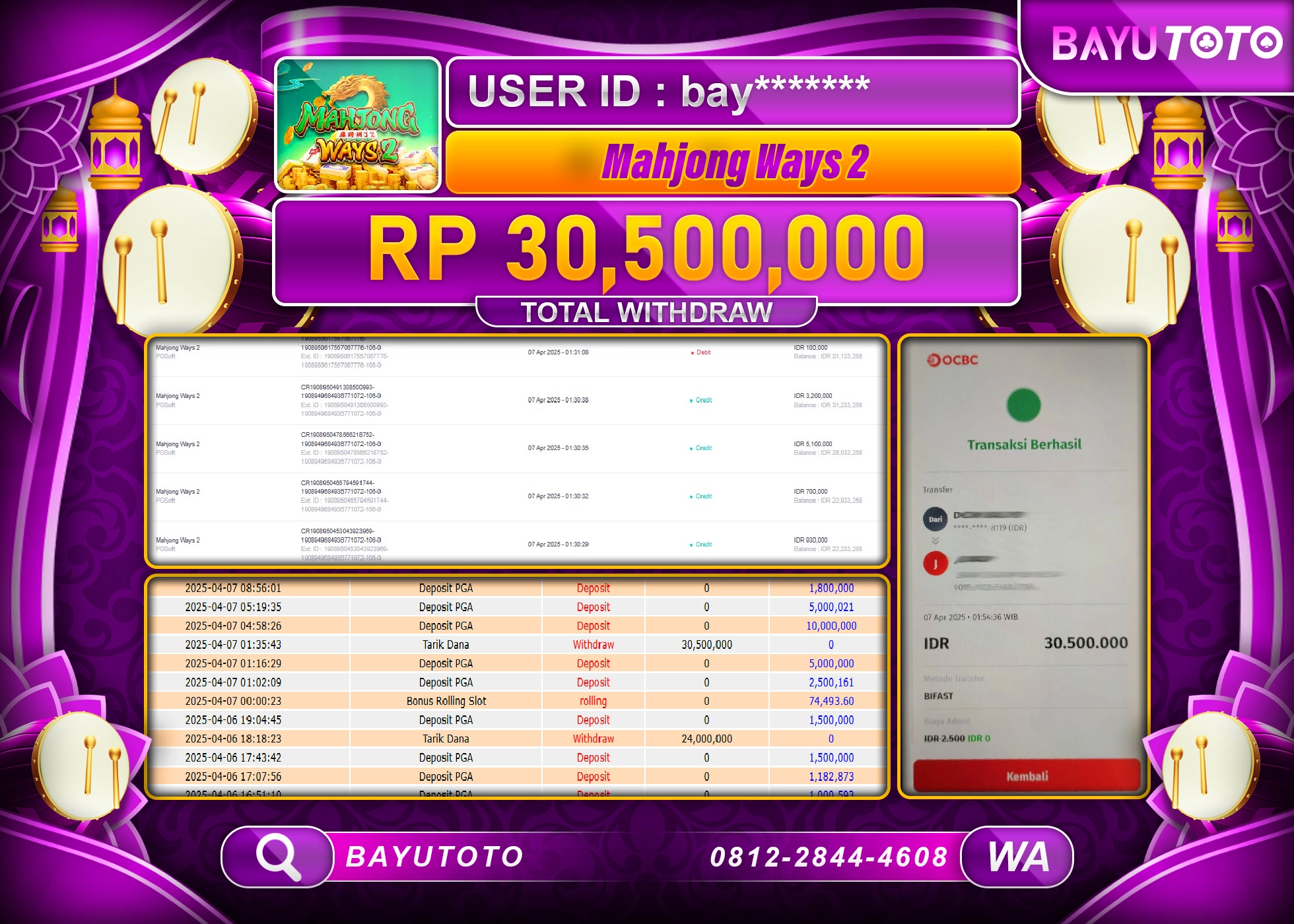BAYUTOTO JACKPOT  DI SLOT MAHJONG WAYS 2 PG SOFT Rp.30.500.000 LUNAS