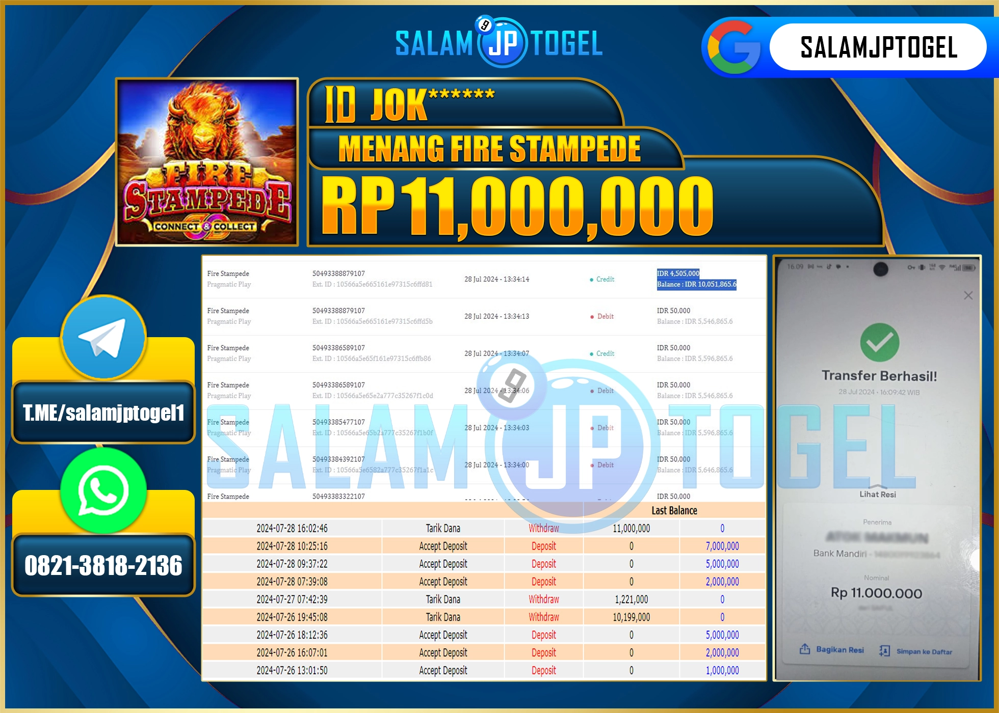 SALAMJPTOGEL MENANG FIRE STAMPEDE RP. 11,000,000.,LUNAS