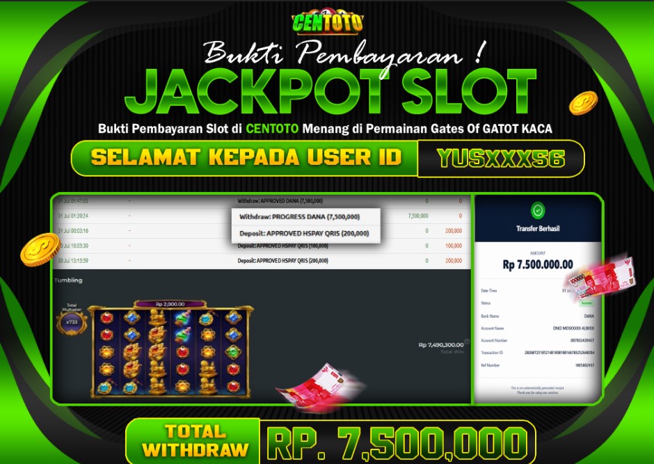 BUKTI JACKPOT LUNAS CENTOTO  RP 7.500.000,-LUNAS