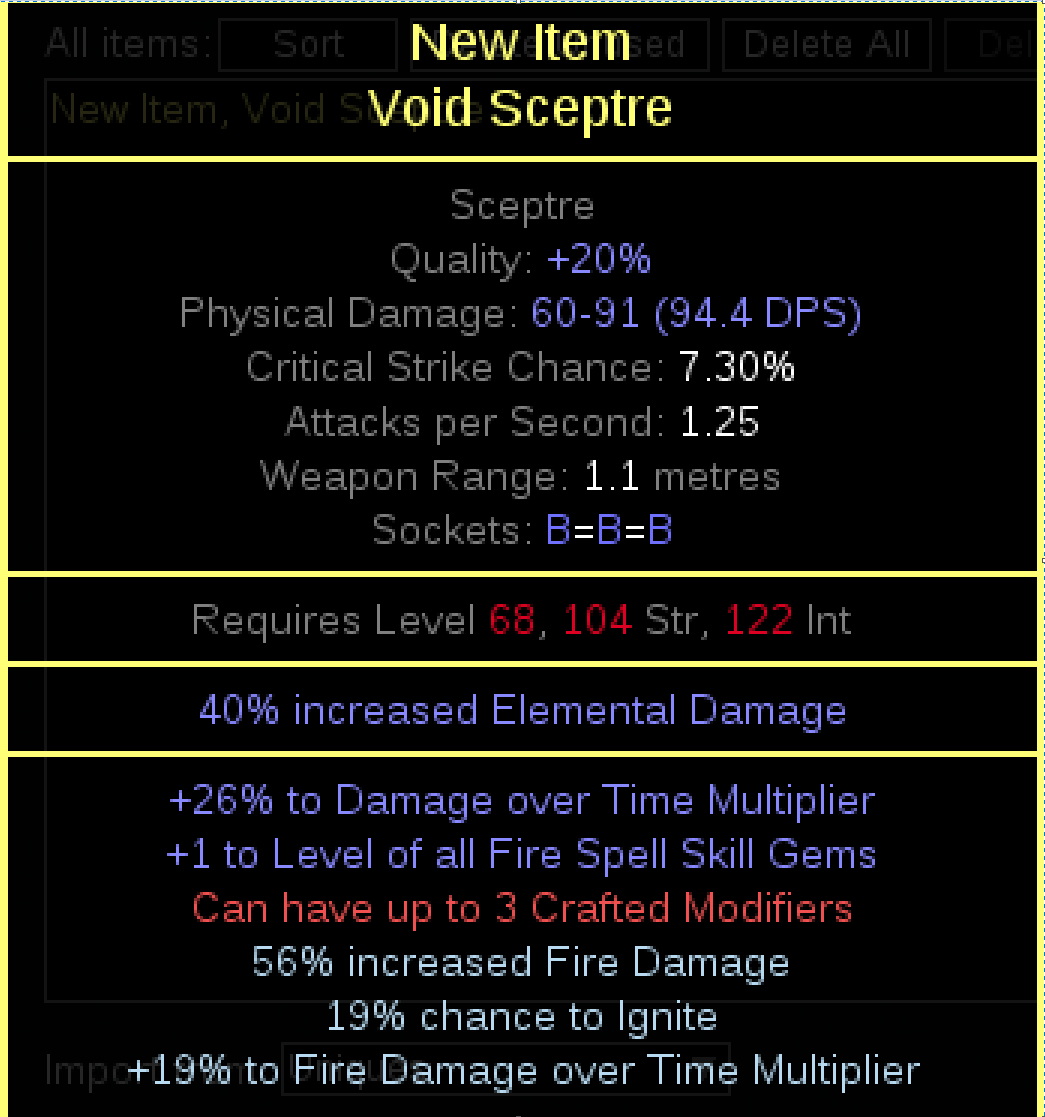 Example crafted Mid Recomb Sceptre