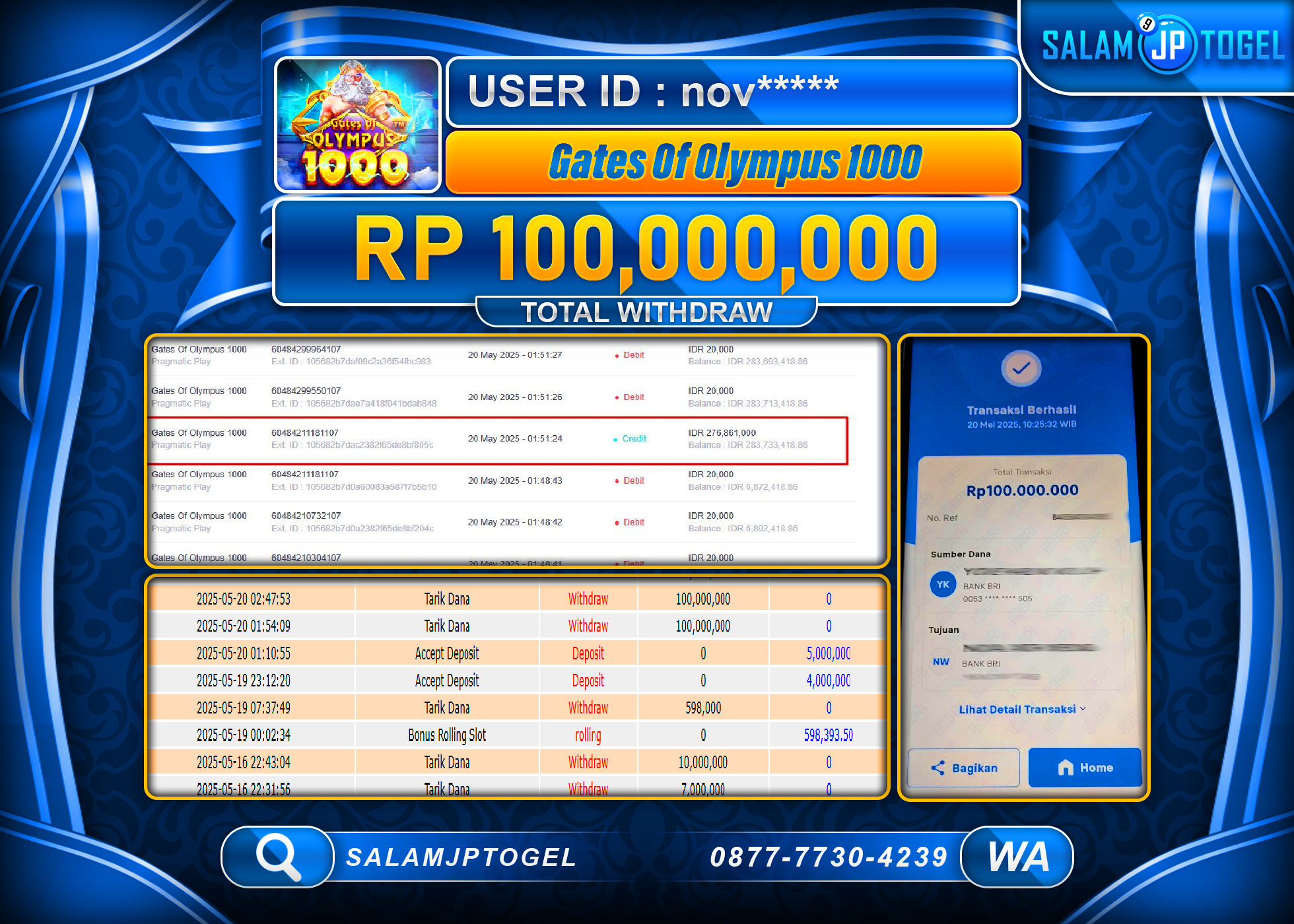 SALAMJPTOGEL MENANG GATES OF OLYMPUS 1000 Rp.100,000,000 LUNAS