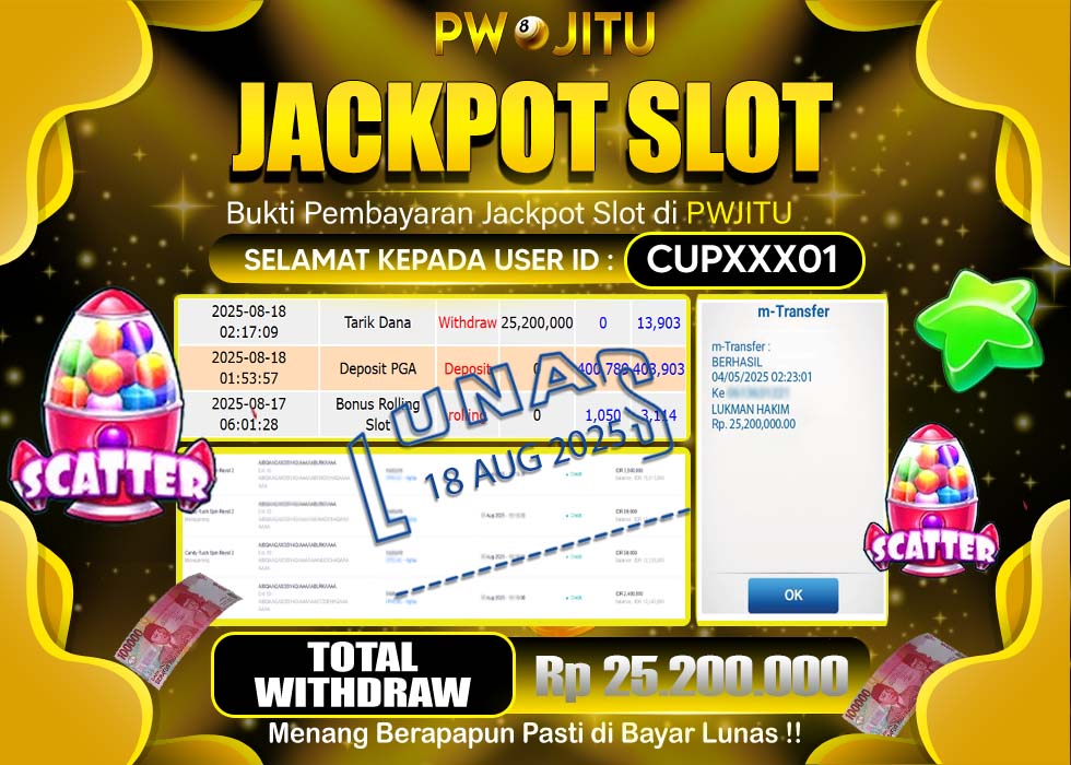 PWJITU JACKPOT SLOT SUGAR RUSH 1000 Rp.25.200.000,- LUNAS