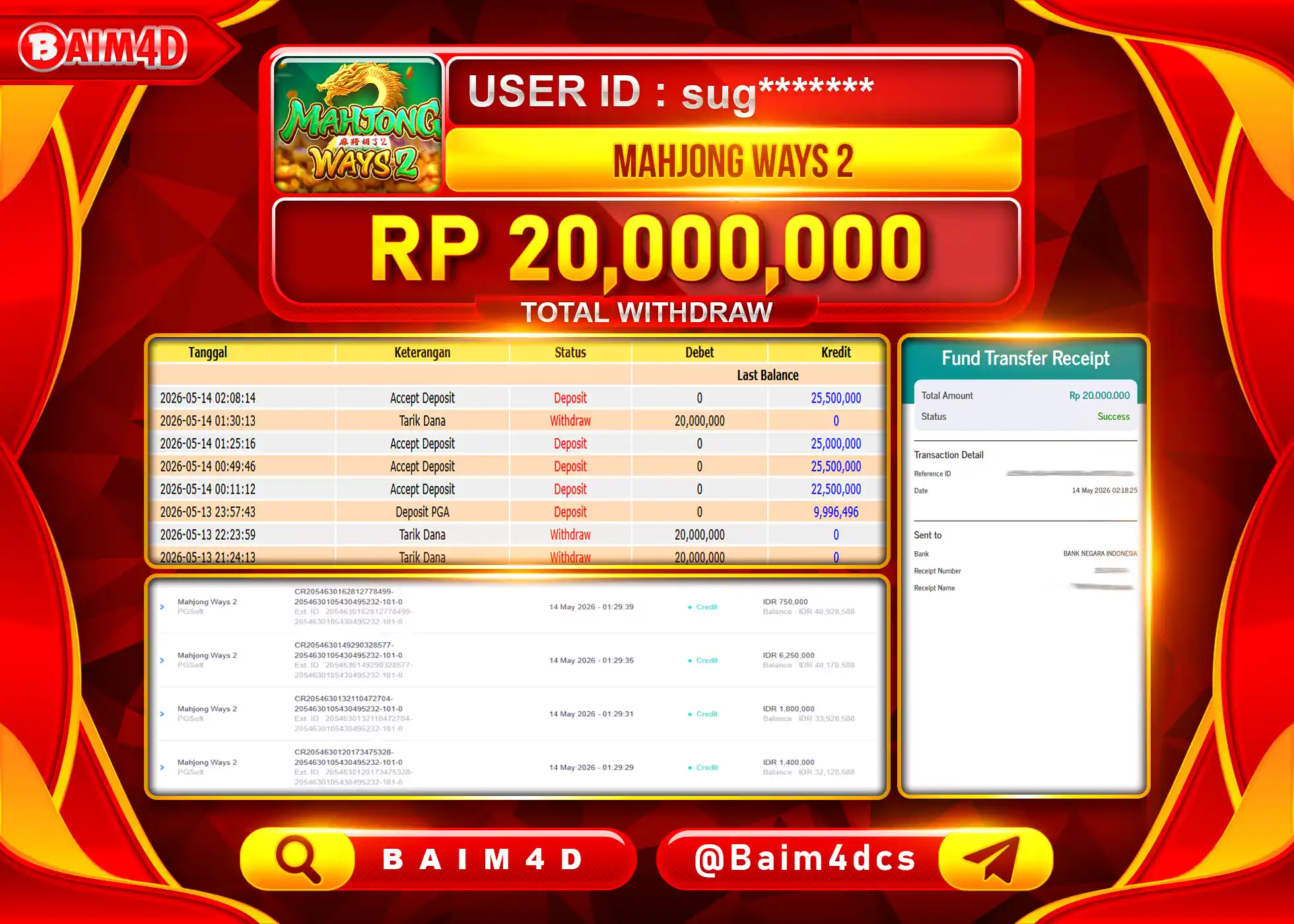 BAIM4D JACKPOT SLOT MAHJONG WAYS 2 Rp.20.000.000 - LUNAS