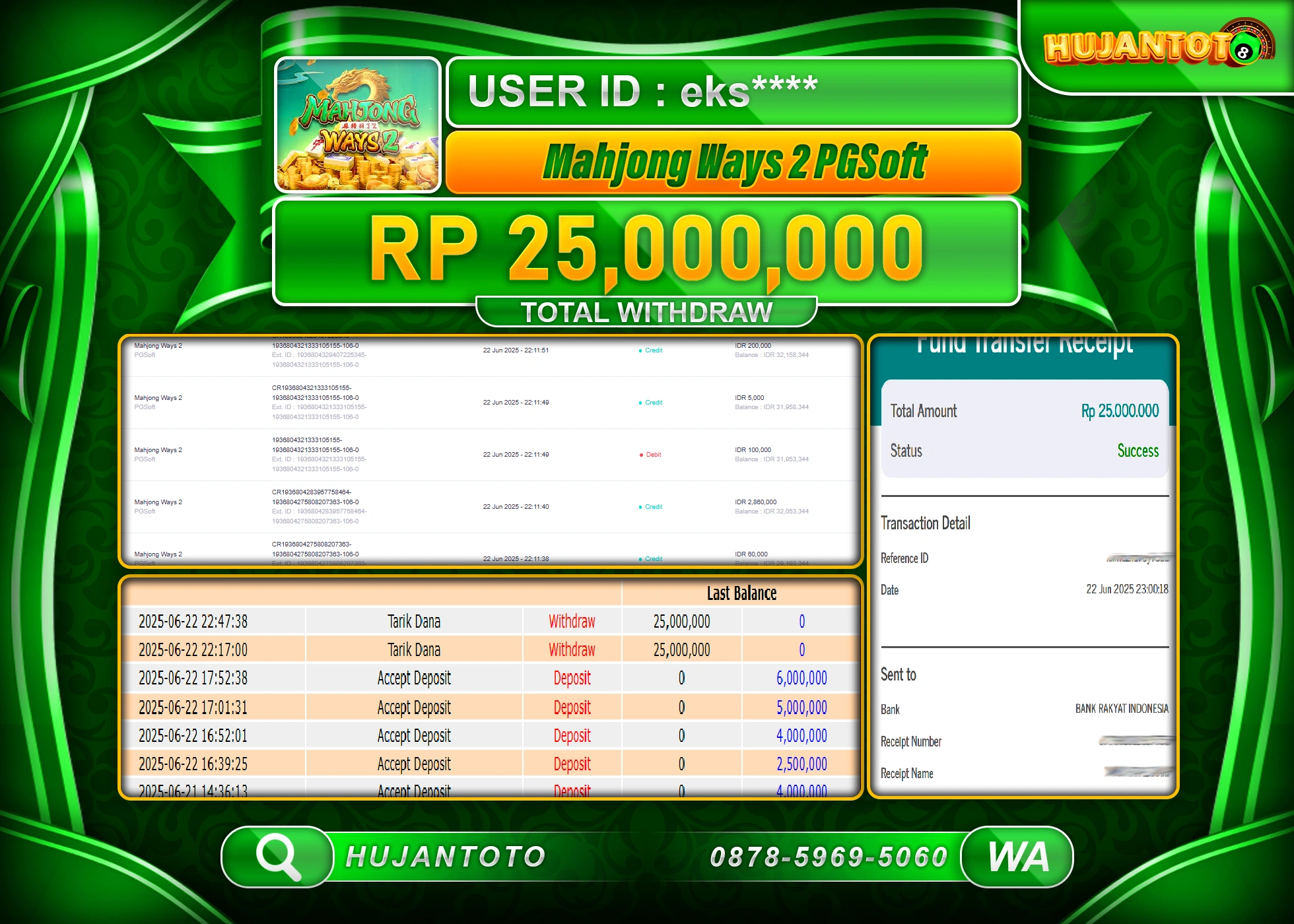HUJANTOTO - BUKTI JACKPOT MENANG SLOT MAHJONG WAYS 2 Rp.25,000,000  - TERBAYAR LUNAS