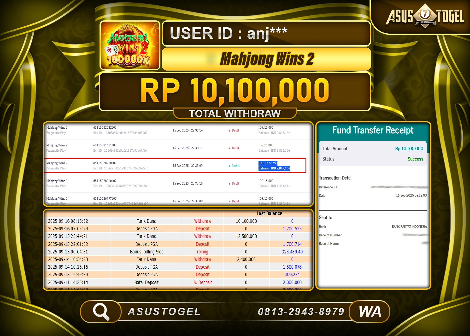 ASUSTOGEL KEMENANGAN DI SLOT MAHJONG WINS 2 SEBESAR 10,100,000- RUPIAH LUNAS