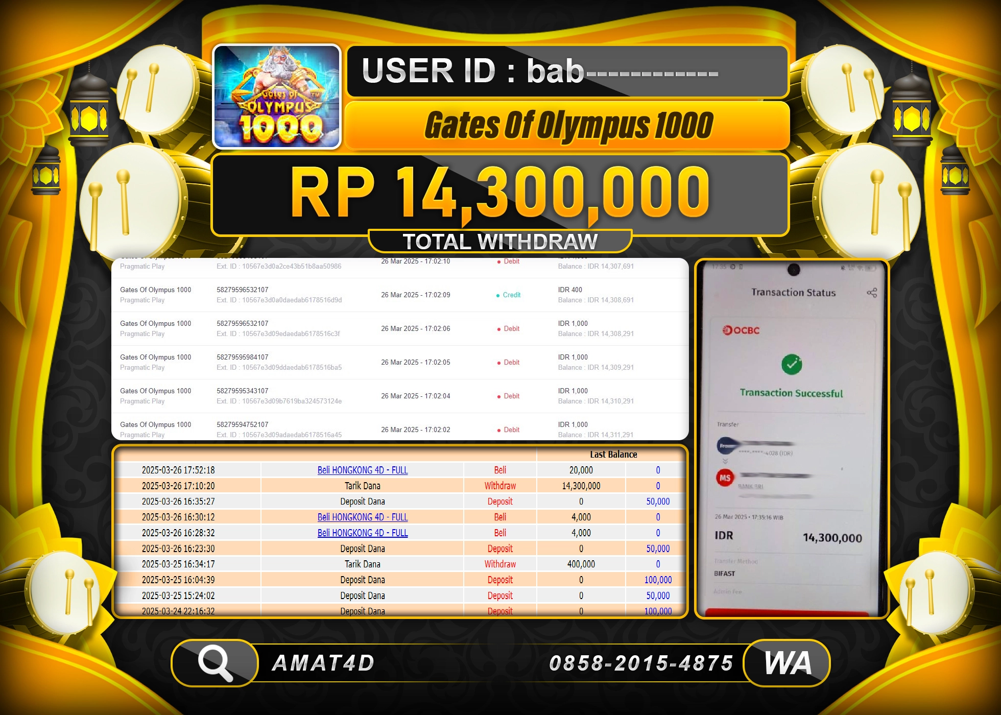 AMAT4D KEMENANGAN GATES OF OLYMPUS 1000 Rp.14.300.000 BERHASIL TERBAYAR LUNAS