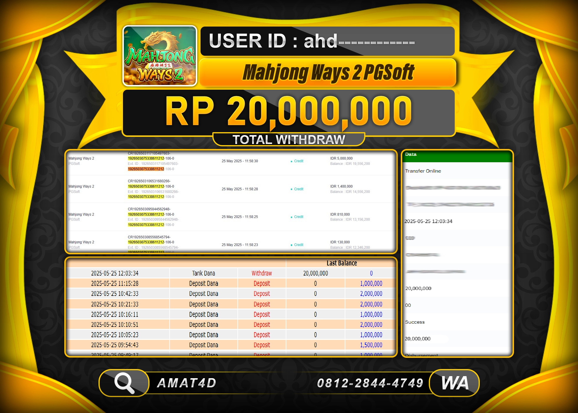 AMAT4D KEMENANGAN JACKPOT MAHJONG WAYS 2 Rp.20.000.000 LUNAS