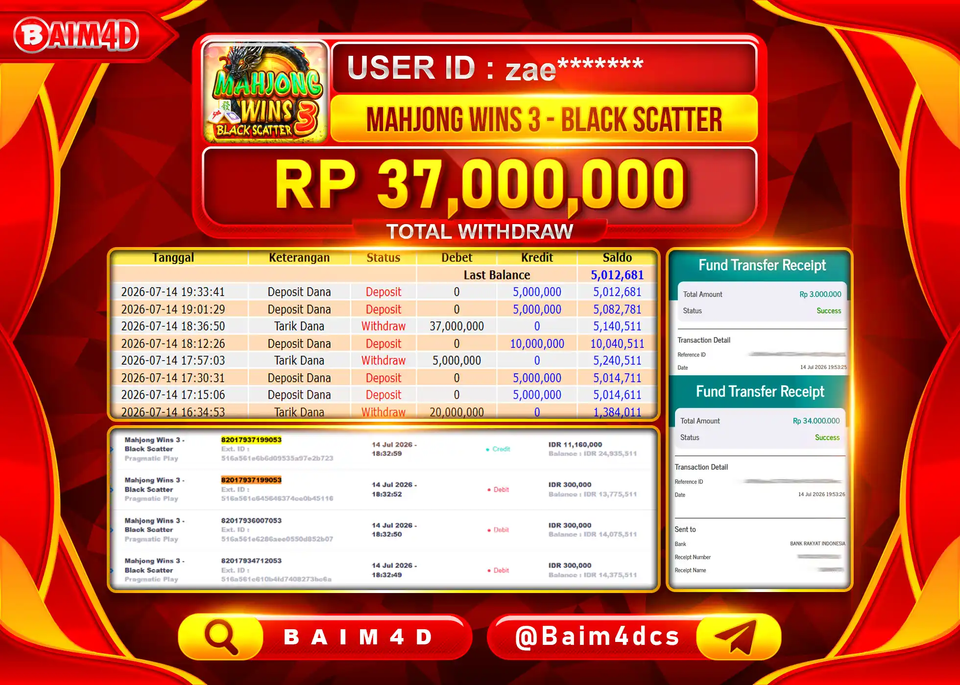 BAIM4D JACKPOT MAHJONG WINS 3 BLACK SCATTER Rp.37,000,000 - LUNAS
