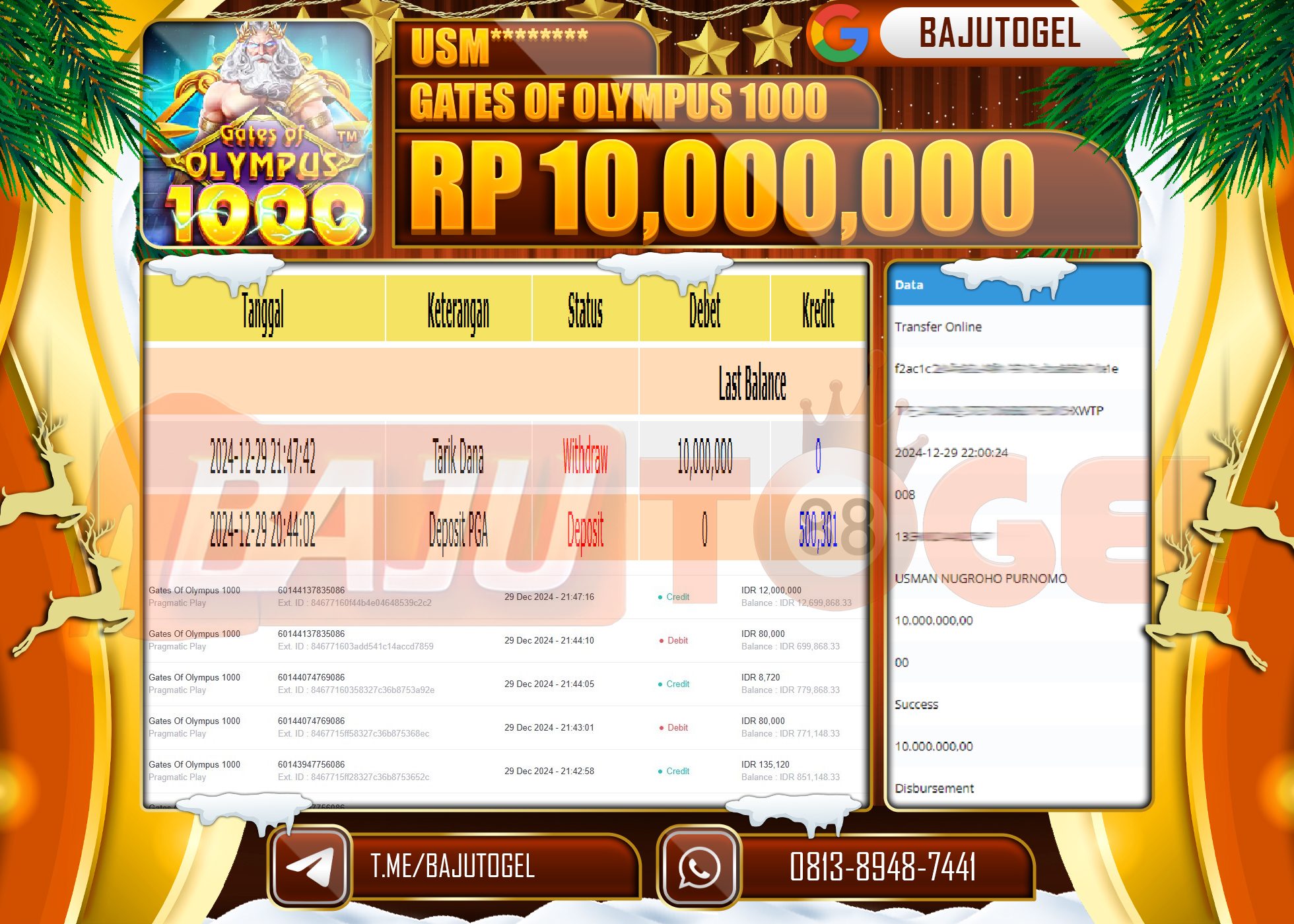 BAJUTOGEL JACKPOT GATES OF OLYMPUS 1000  Rp.10.000.000 LUNAS