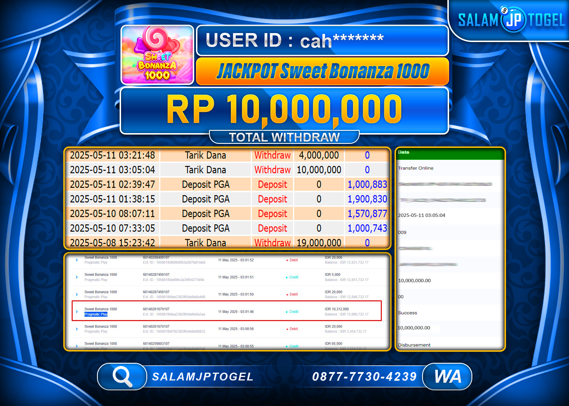 SALAMJPTOGEL MENANG SWEET BONANZA 1000 Rp.10,000,000 LUNAS