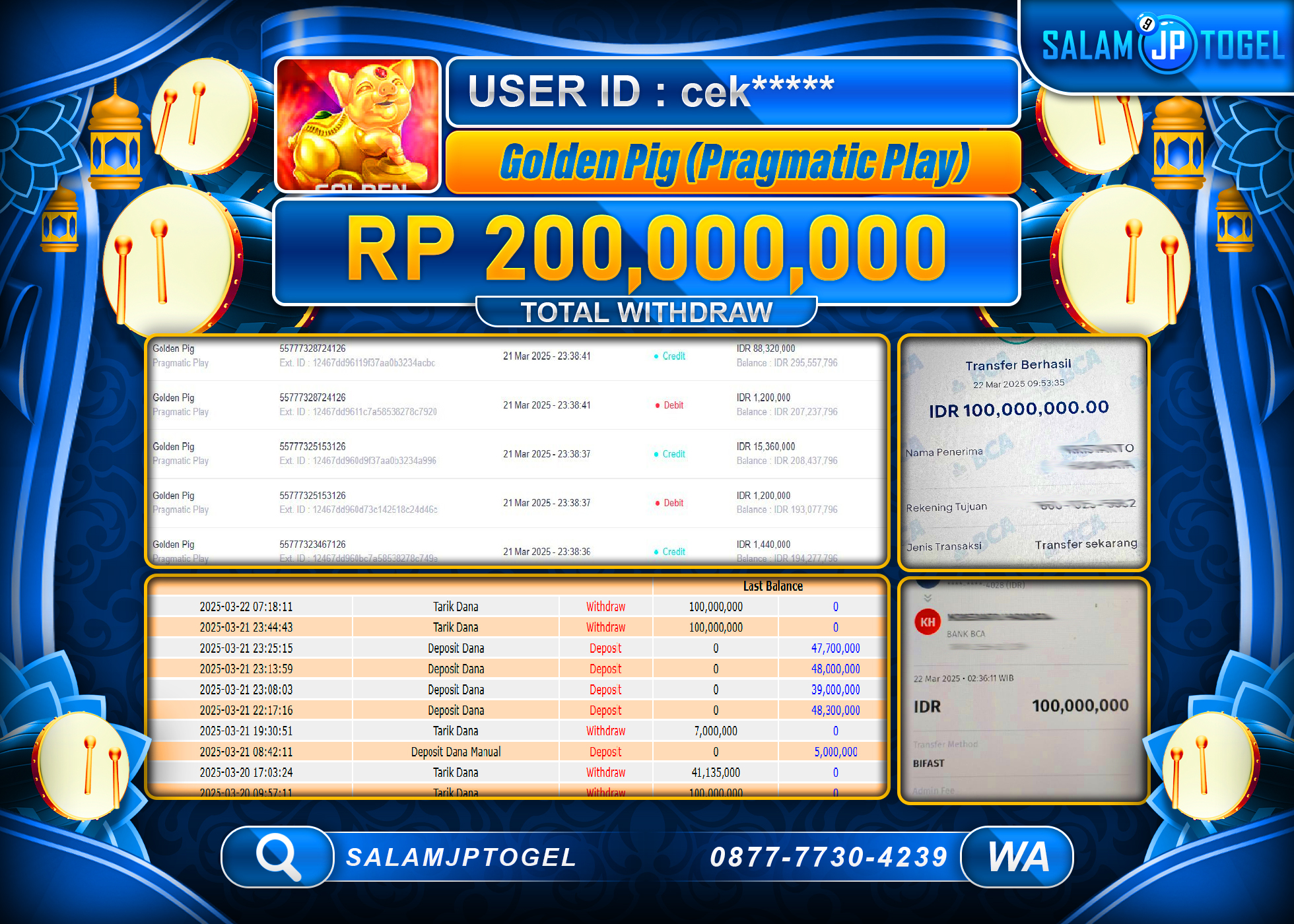 SALAMJPTOGEL MENANG GOLDEN PIG Rp. 200,000,000 LUNAS