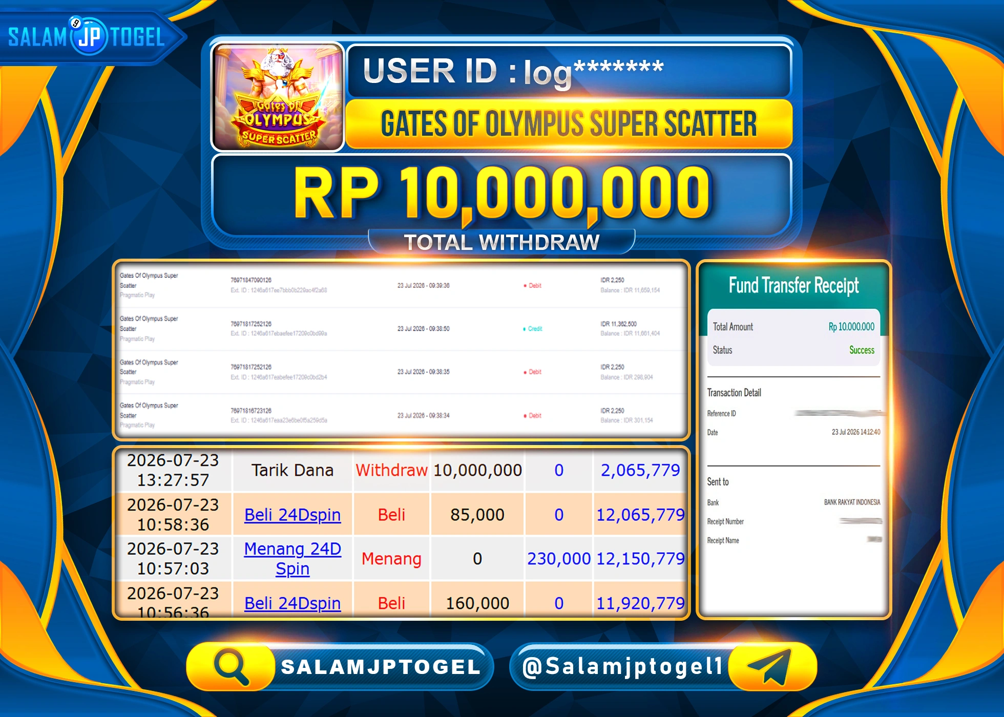 SALAMJPTOGEL JACKPOT MENANG SLOT GATES OF OLYMPUS SUPER SCATER Rp.10,000,000 - LUNAS