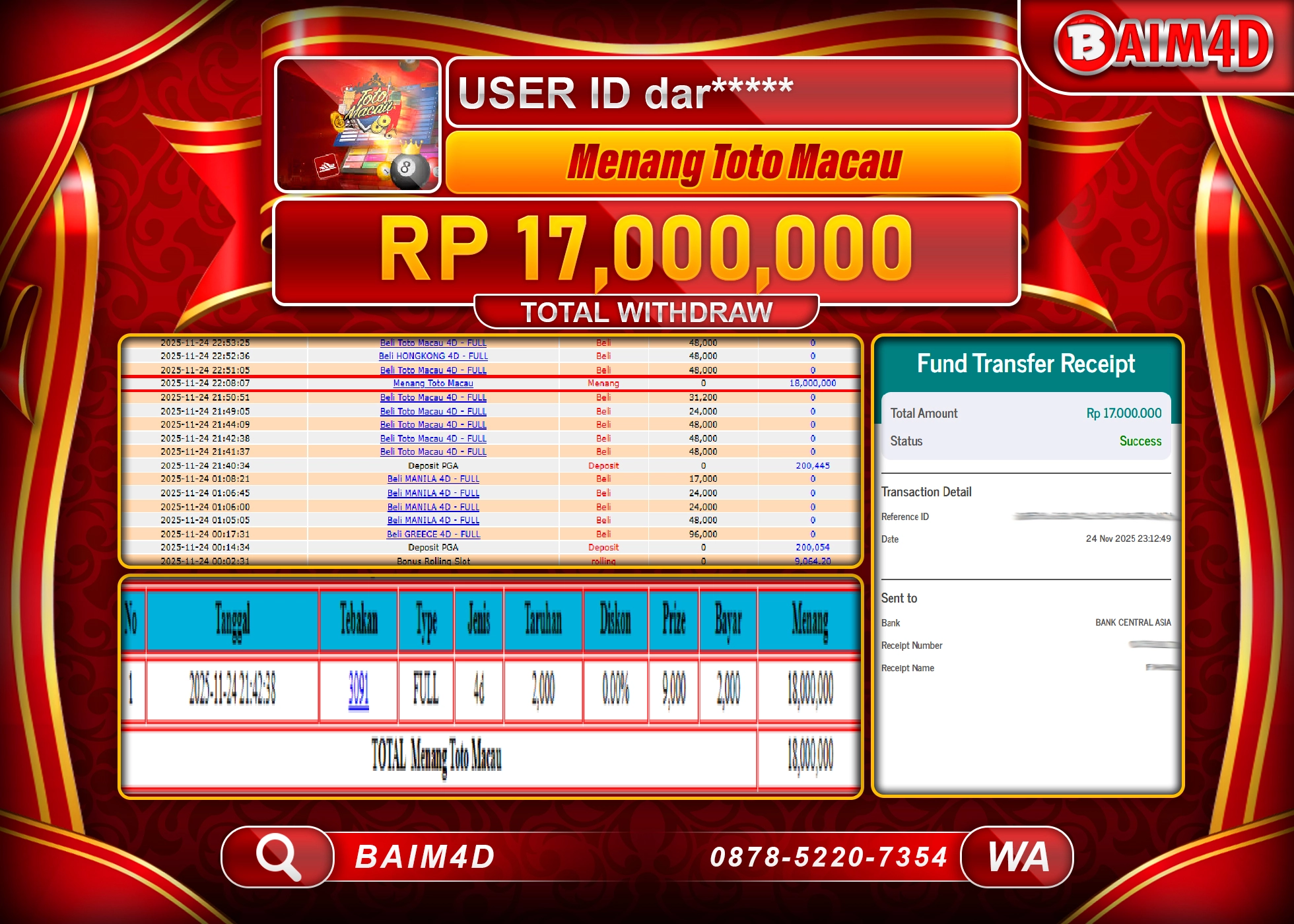 BAIM4D JACKPOT TOGEL TOTO MACAU 4D GAMES Rp.17,000,000 - LUNAS