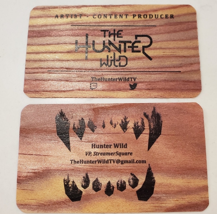 The Hunter Wild's Business card. Artist, Content Producer, VP StreamerSquare, thehunterwildtv@gmail.com