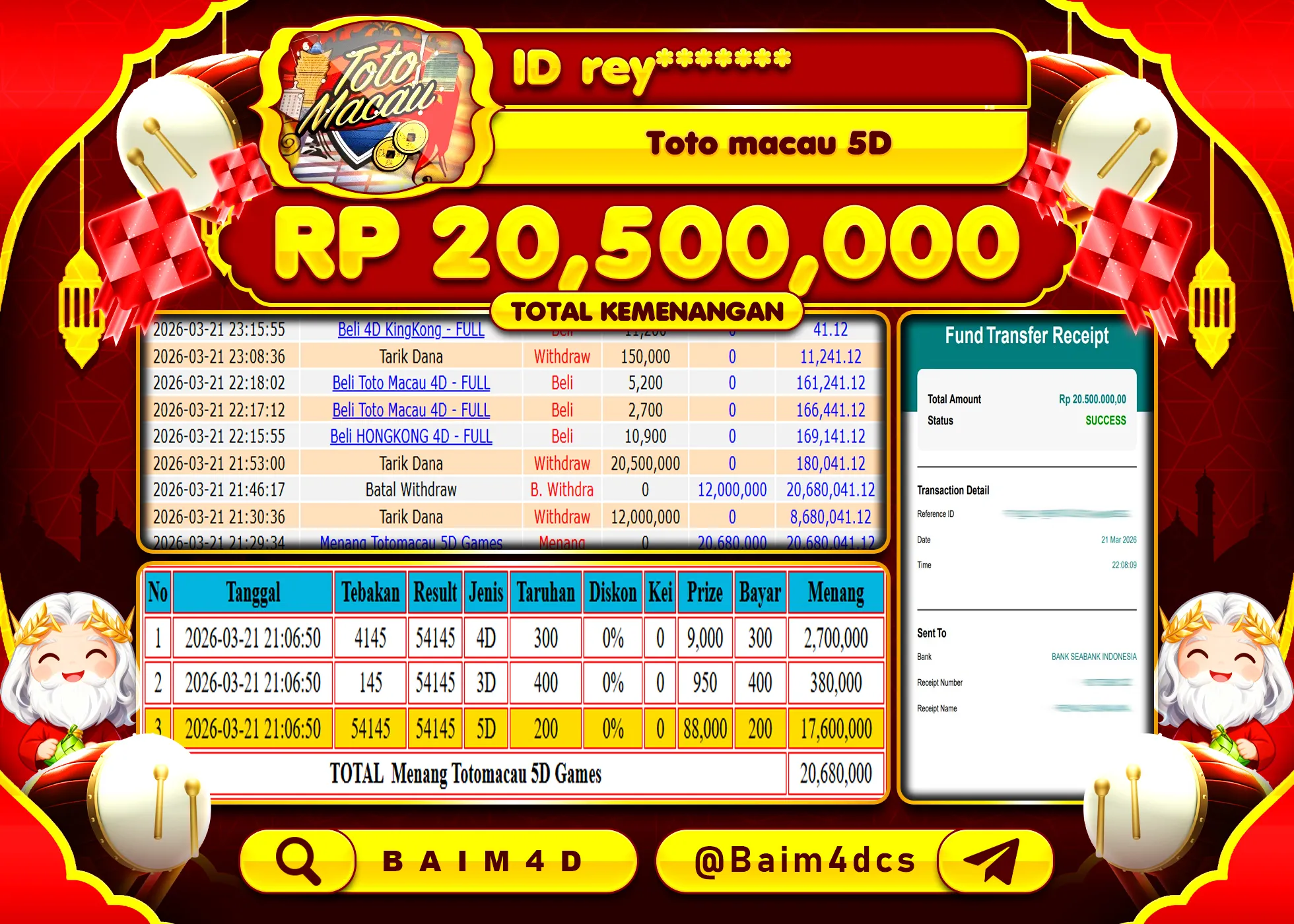 BAIM4D JACKPOT TOTO MACAU 5D  Rp.20,500,000 - LUNAS