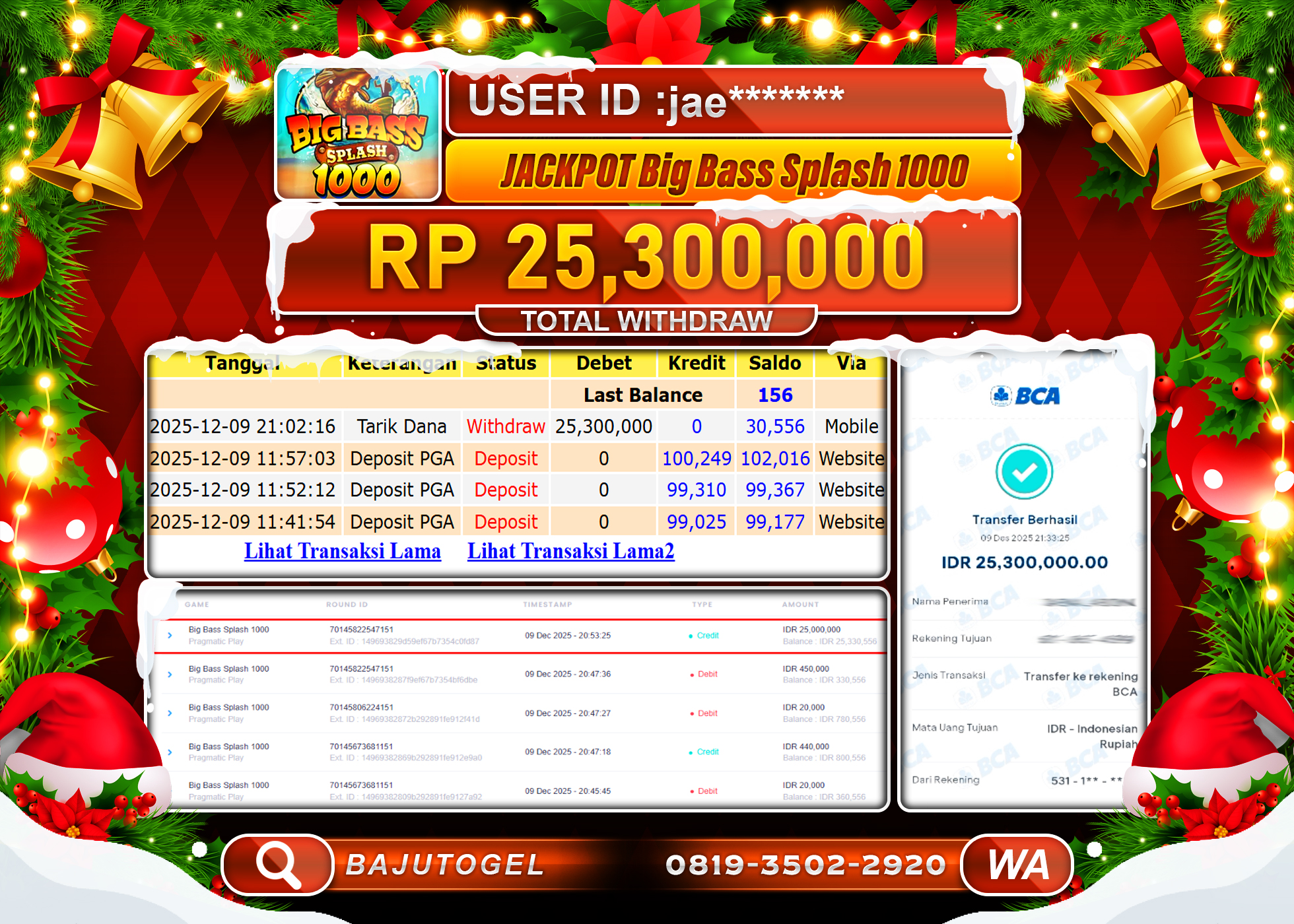 BAJUTOGEL KEMENANGAN DI SLOT BIG BASS SPLASH 1000 Rp.25,300,000 LUNAS