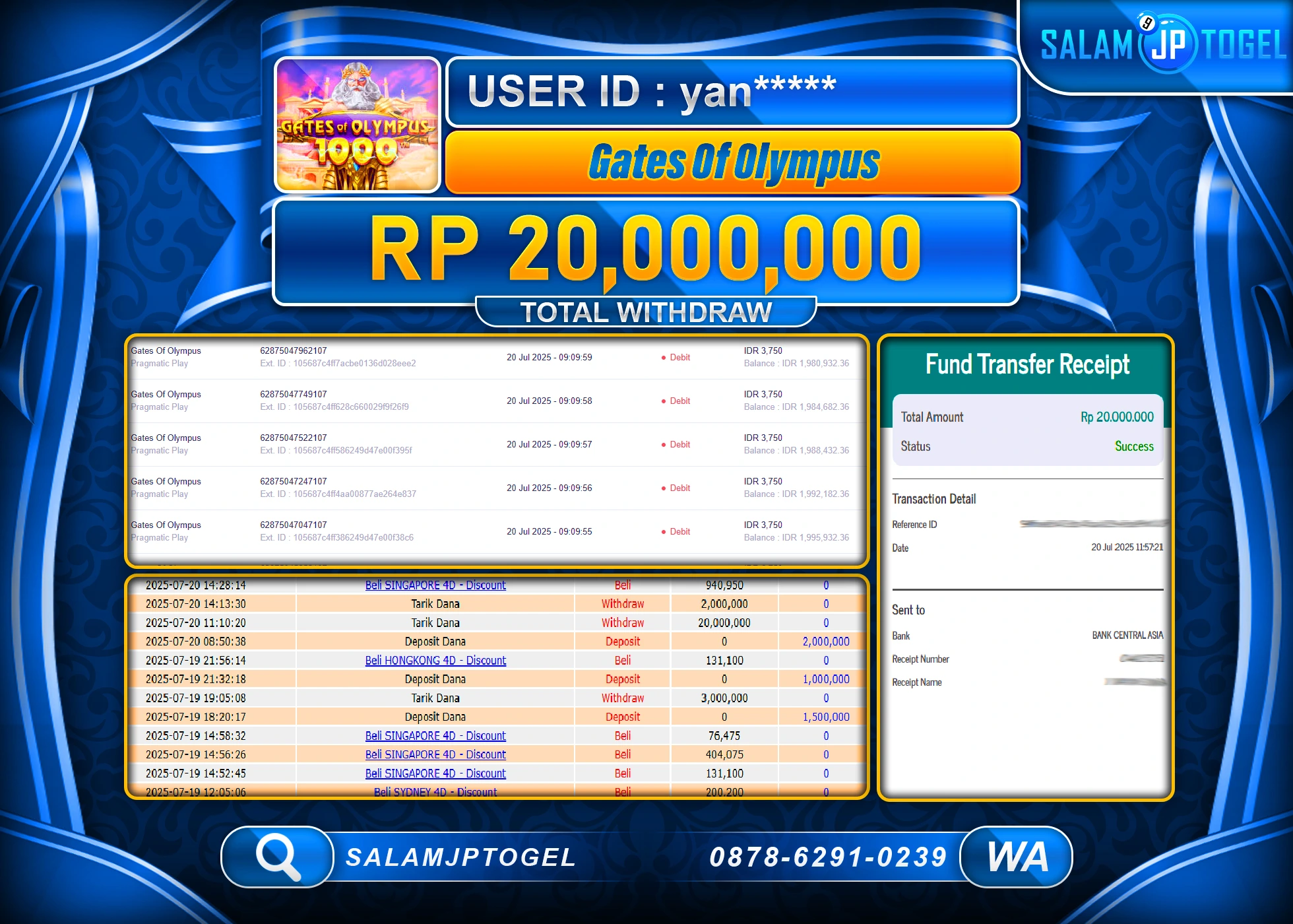 SALAMJPTOGEL MENANG GATES OF OLYMPUS Rp.20,000,000