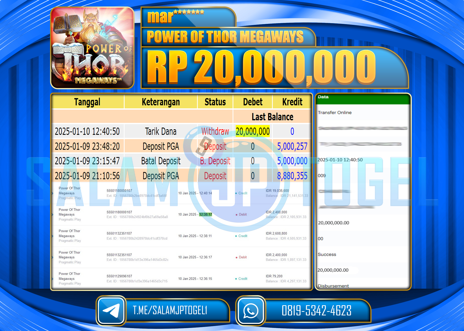 SALAMJPTOGEL MENANG POWER OF THOR MEGAWYS Rp.20,000,000 LUNAS