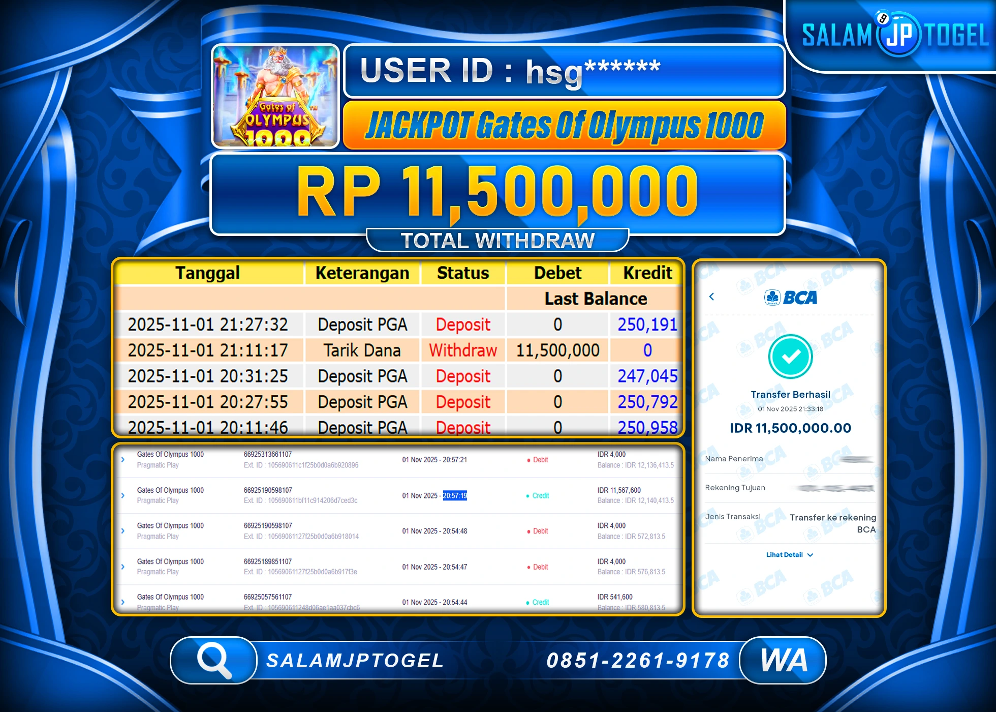 SALAMJPTOGEL MENANG GATES OF OLYMPUS 1000 Rp.11,500,000  - LUNAS