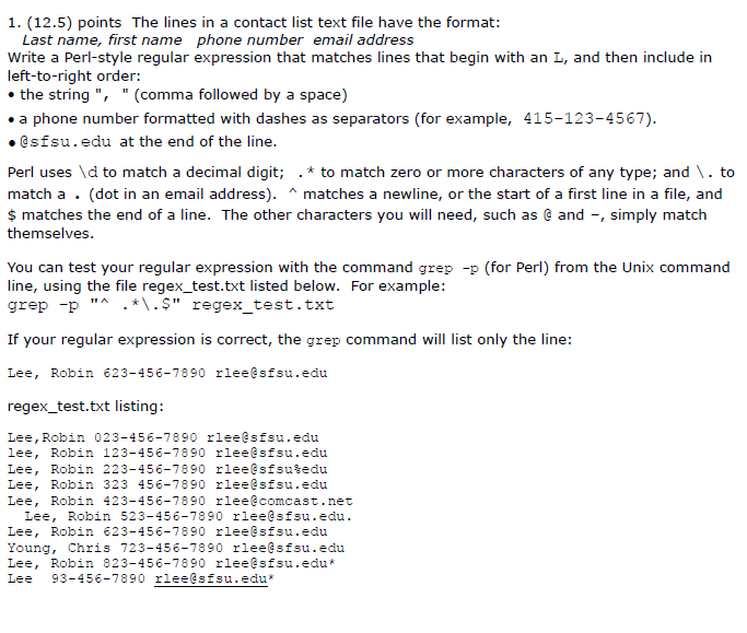 Solved 1 12 5 Points The Lines In A Contact List Text Chegg
