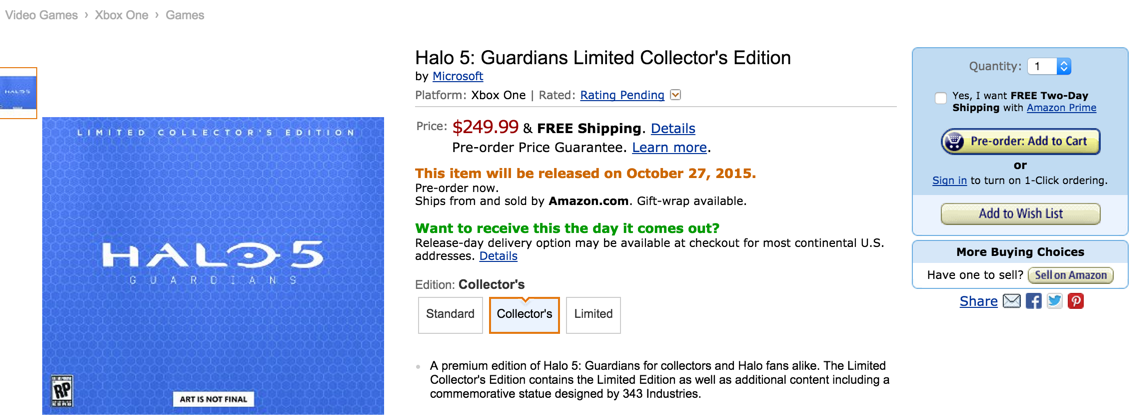 Halo 5 limited collector's Edition with statue