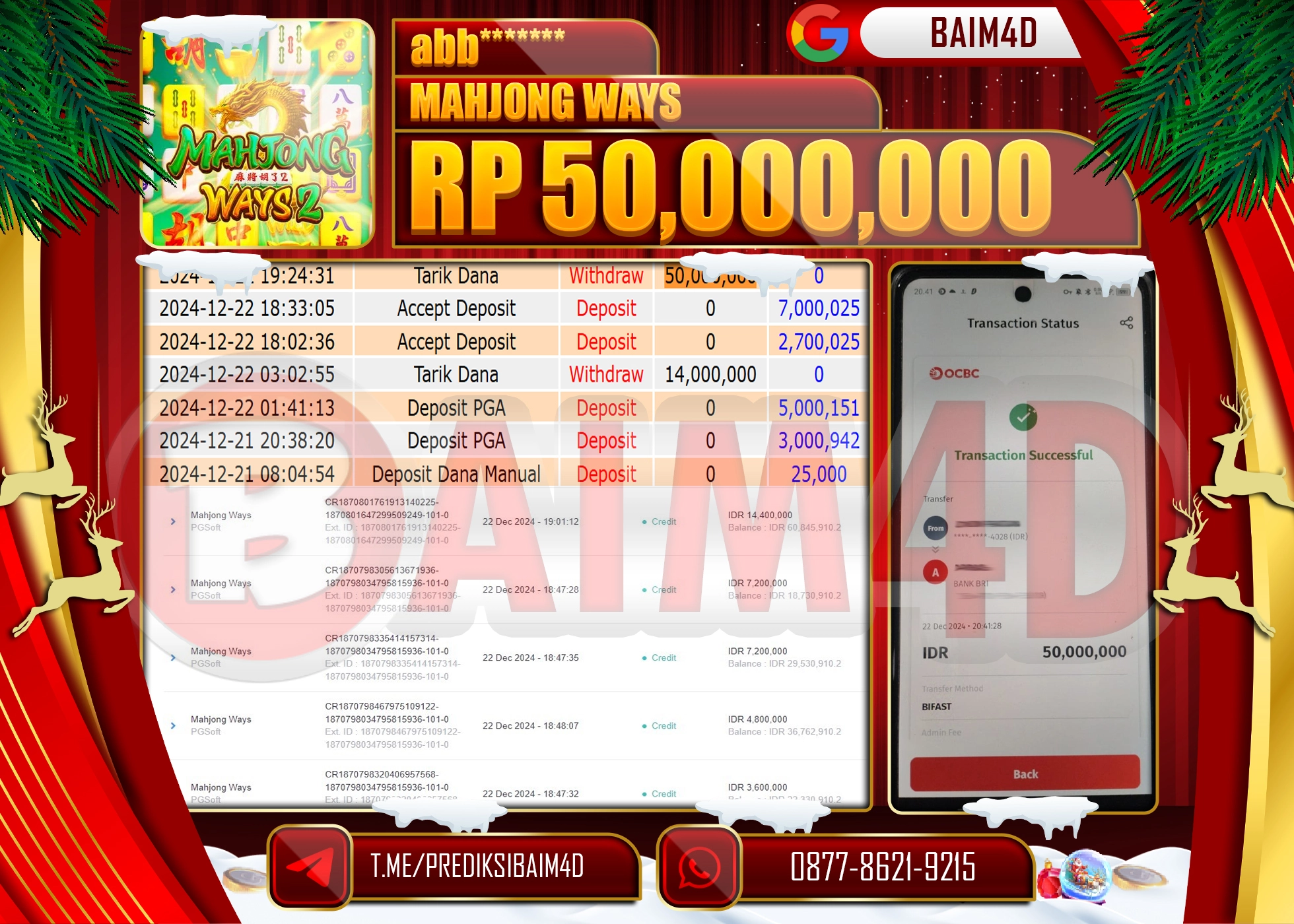 BAIM4D JACKPOT SLOT MAHJONG WAYS Rp.50,000,000.- LUNAS