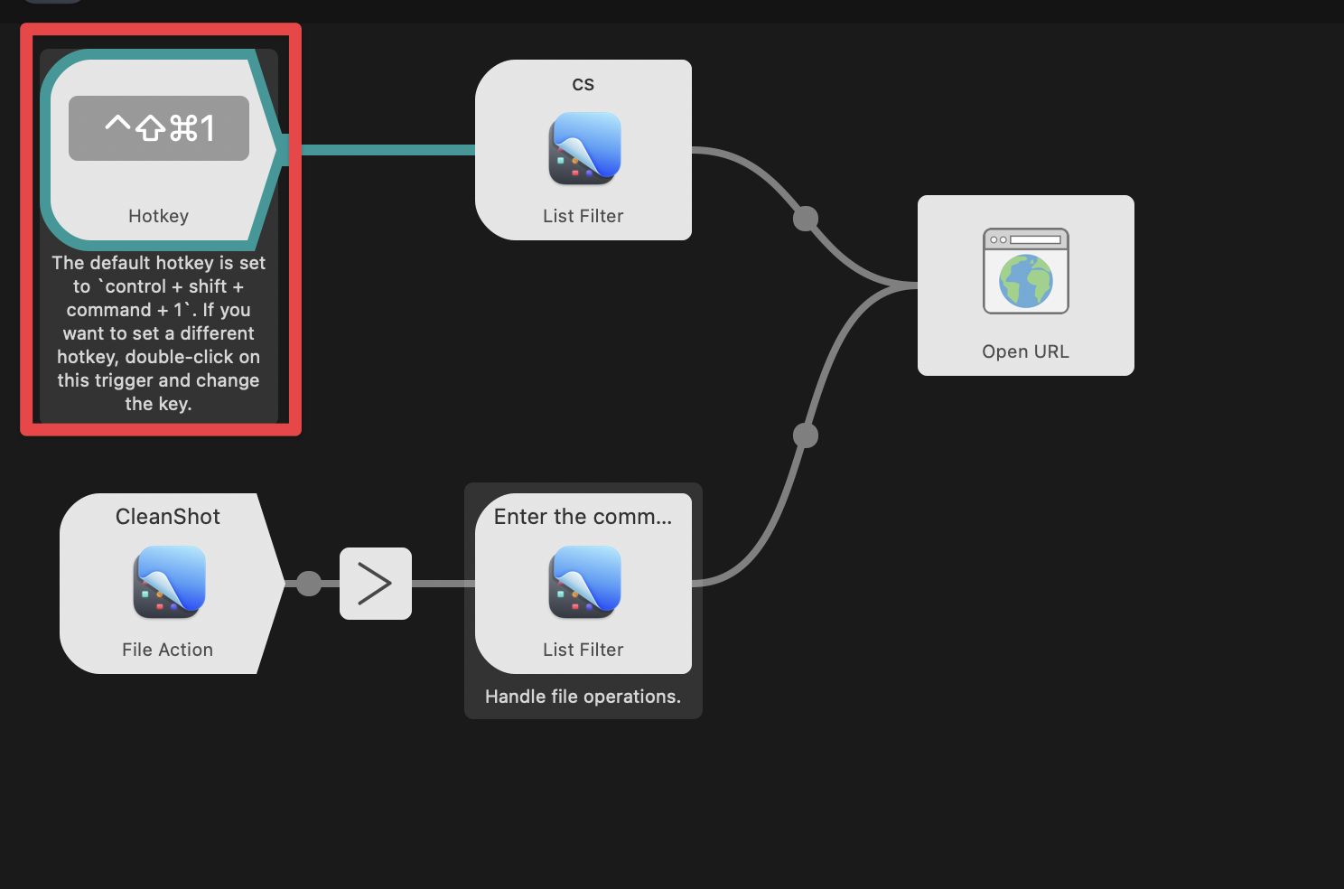 Cleanshot workflow の HotKeyノードの位置を示すスクショ