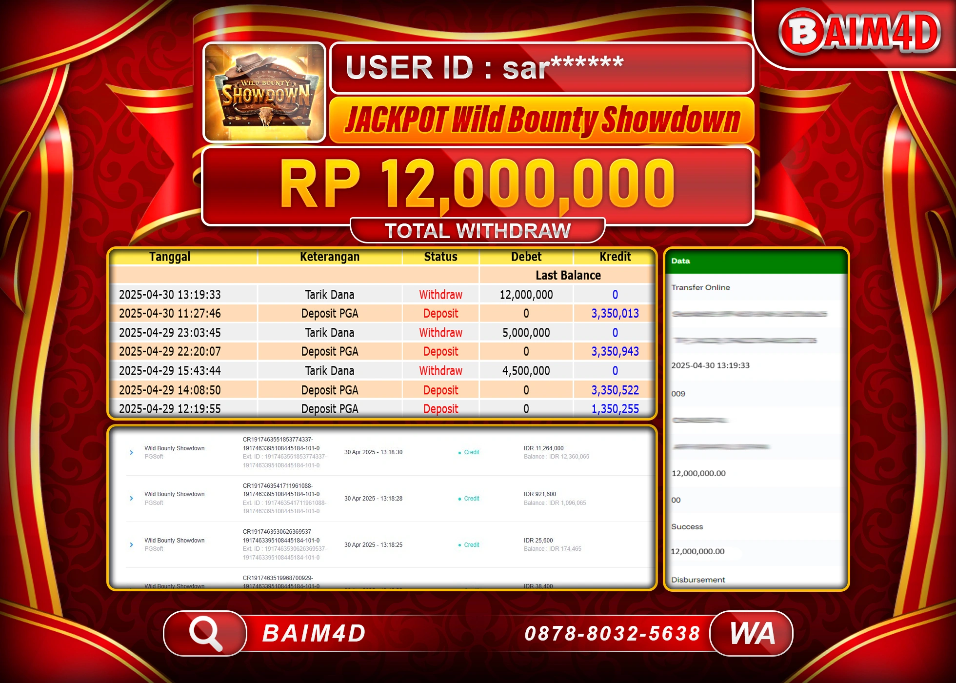 BAIM4D JACKPOT WILD BOUNTY SHOWDOWN   Rp.12.000,000.- LUNAS