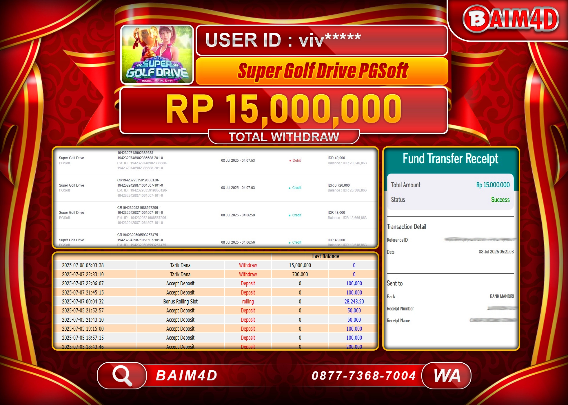 BAIM4D JACKPOT SLOT SUPER GOLF DRIVE - PG SOFT  Rp.15,000,000.- LUNAS