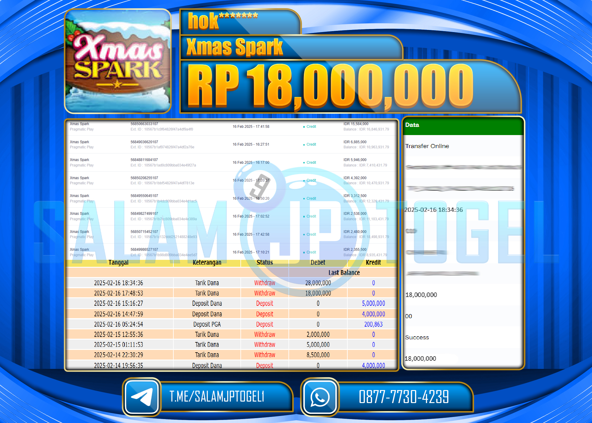 SALAMJPTOGEL MENANG SLOT XMAS SPARK Rp. 18,000,000 LUNAS