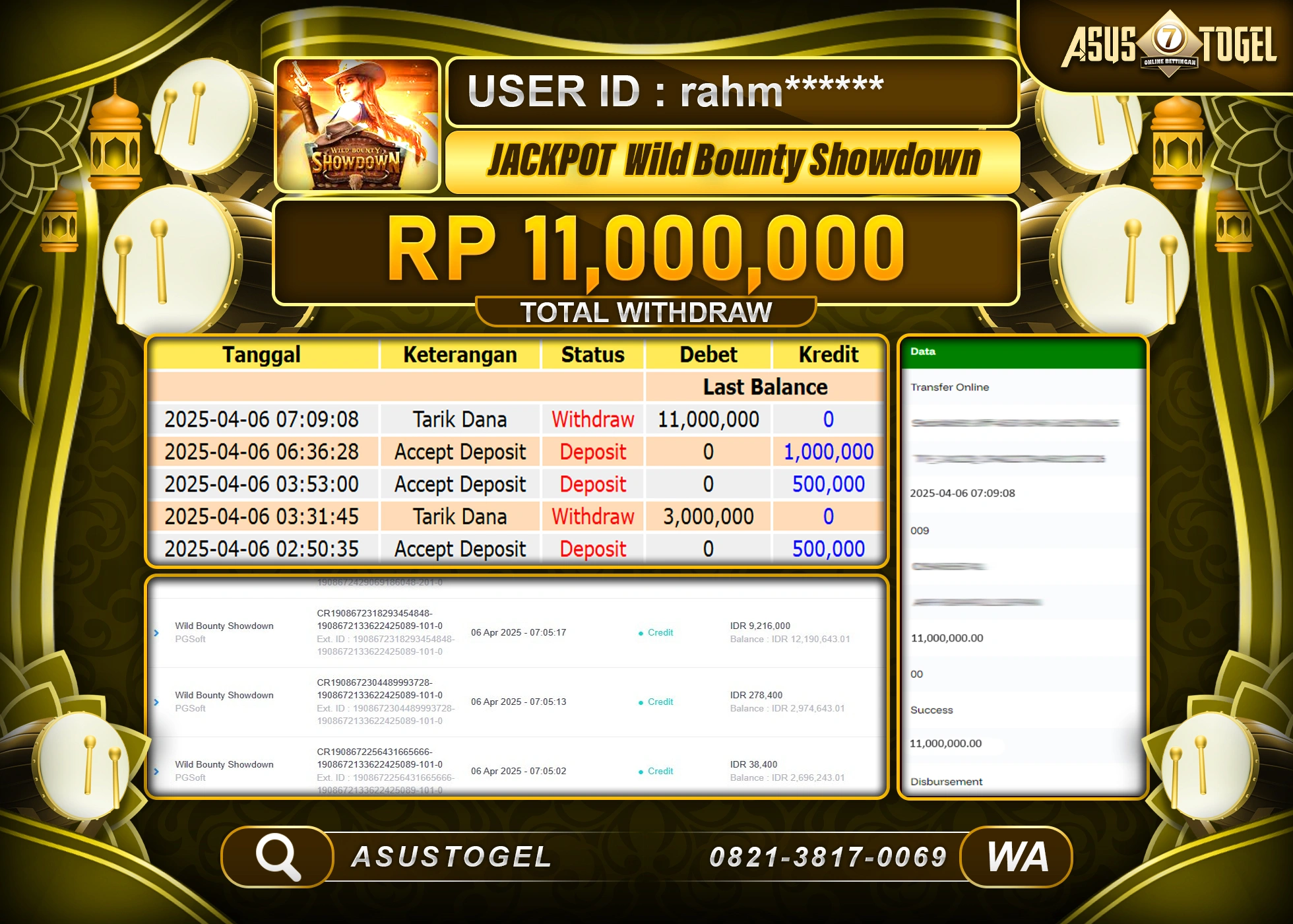 ASUSTOGEL KEMENANGAN DI WILD BOUNTY SHOWDOWN SEBESAR 11,000,000- RUPIAH LUNAS
