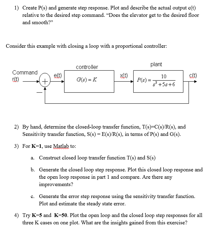 Solved We will simulate responses for open loop and closed Chegg