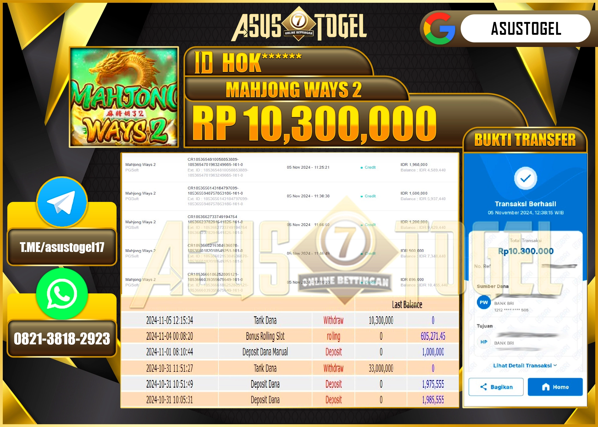 ASUSTOGEL KEMENANGAN DI SLOT MAHJONG WAYS 2 SEBESAR 10,300,000-RUPIAH LUNAS