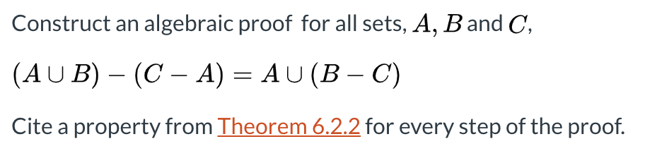 Solved Construct An Algebraic Proof For All Sets, A, B And | Chegg.com