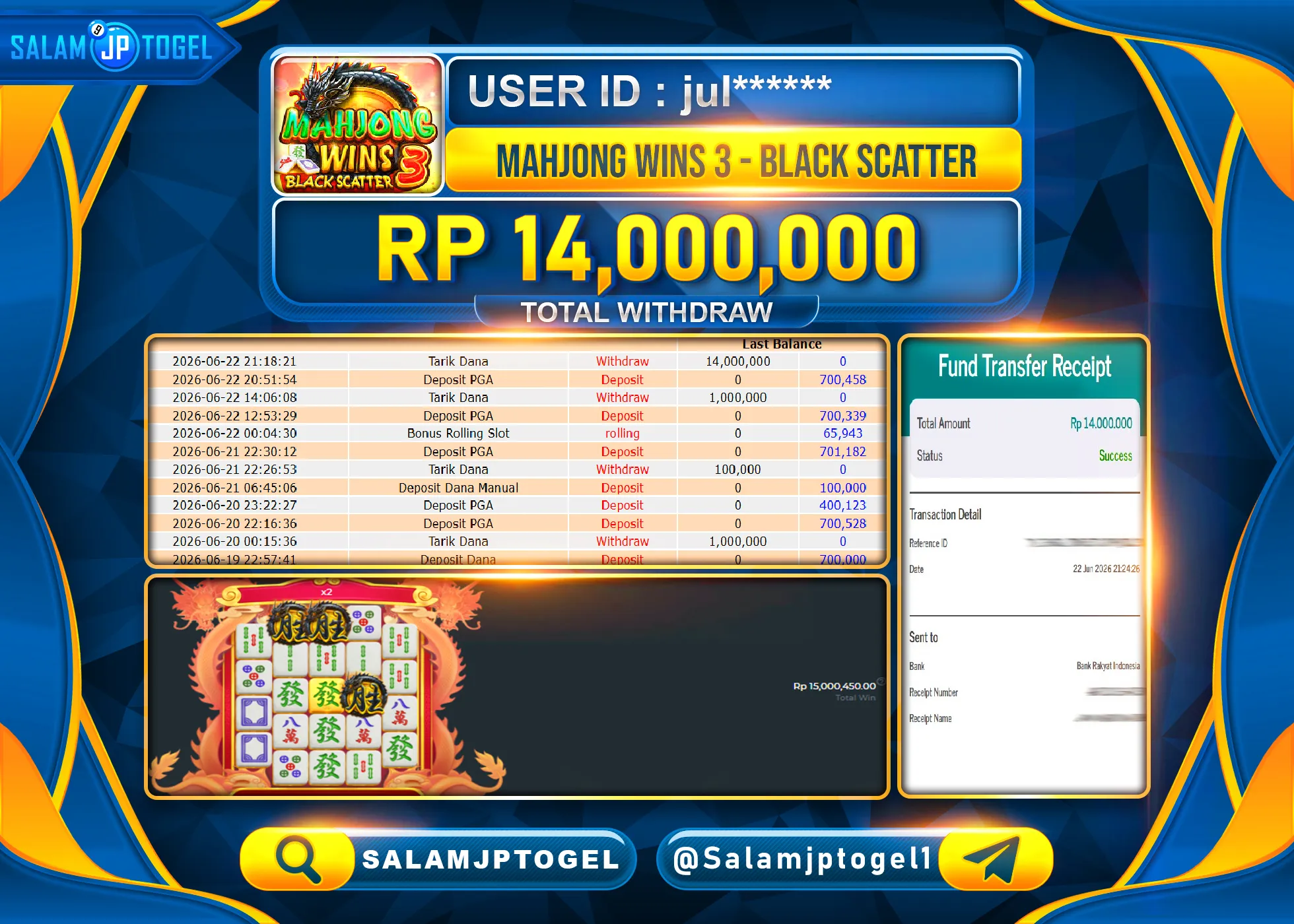 SALAMJPTOGEL Menang MAHJONG WINS 3 - BLACK SCATTER Rp.14,000,000- LUNAS