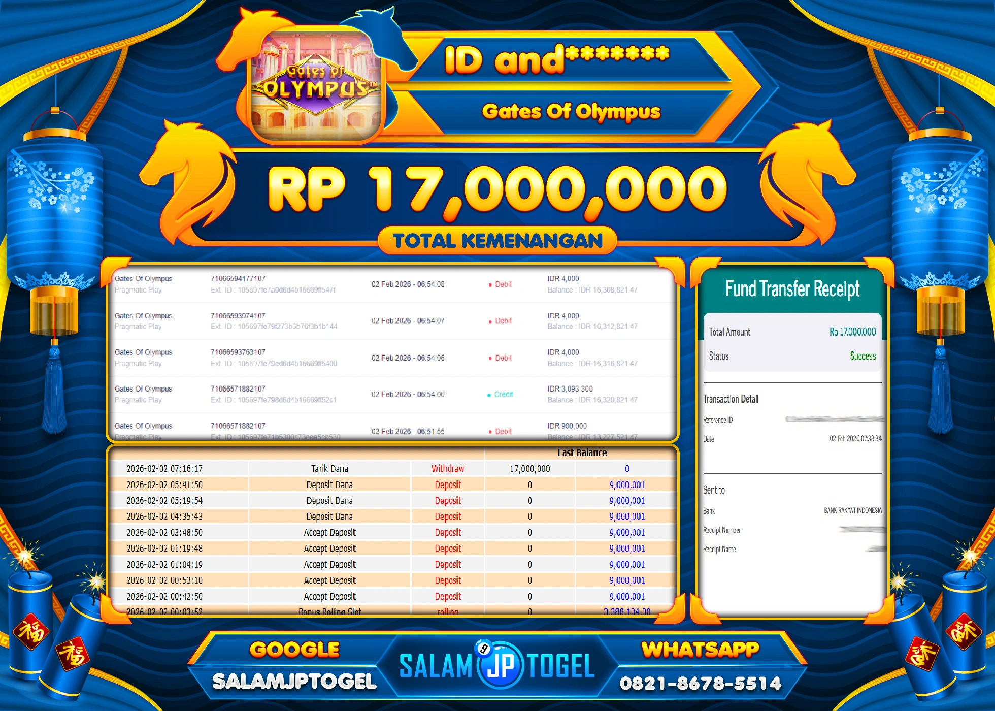 SALAMJPTOGEL JACKPOT GATES OF OLYMPUS Rp.17,000,000 - LUNAS