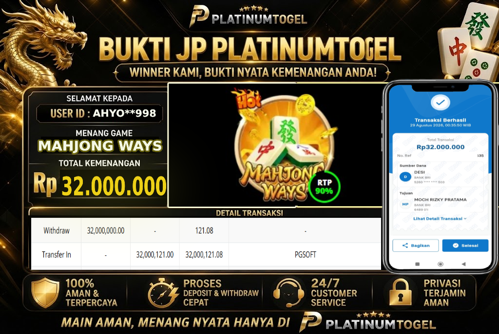 🏆 Bukti Jackpot MAHJONG WAYS 1 Dengan Kemanangan Rp 32.000.000-. Hanya di PLATINUMTOGEL🏆