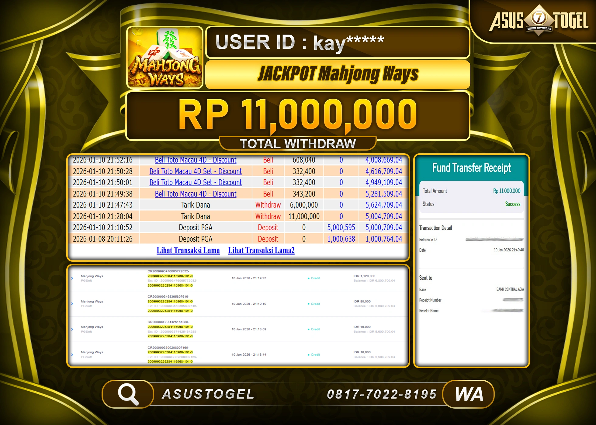 ASUSTOGEL KEMENANGAN DI SLOT MAHJONG WAYS SEBESAR 11,000,000 - RUPIAH LUNAS