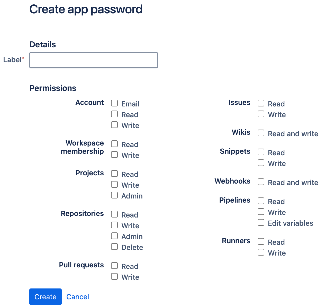 Bitbucket: The app password creation page