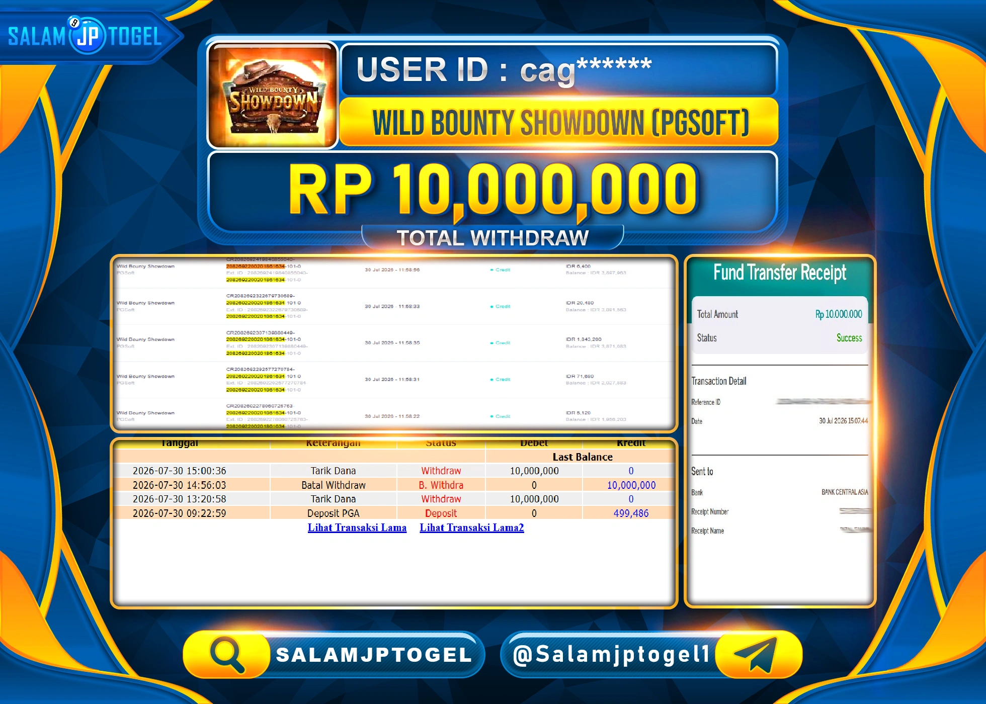 SALAMJPTOGEL JACKPOT MENANG SLOT WILD BOUNTY SHOWDOWN Rp.10,000,000 - LUNAS