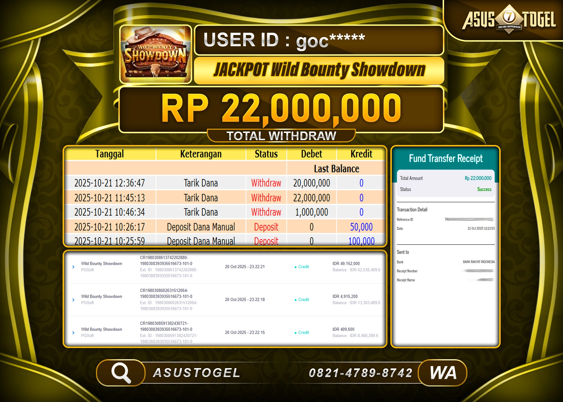 ASUSTOGEL KEMENANGAN DI SLOT WILD BOUNTY SHOWDOWN SEBESAR 22,000,000- RUPIAH LUNAS