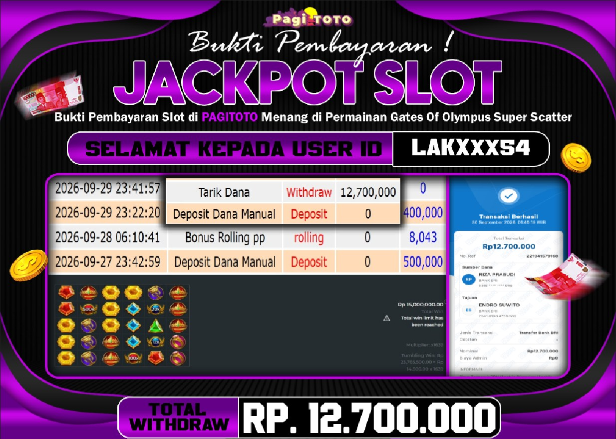 HAPPY JACKPOT MEMBER PAGITOTO SLOT GATES OF OLYMPUS Rp 12.700.000-, - LUNAS